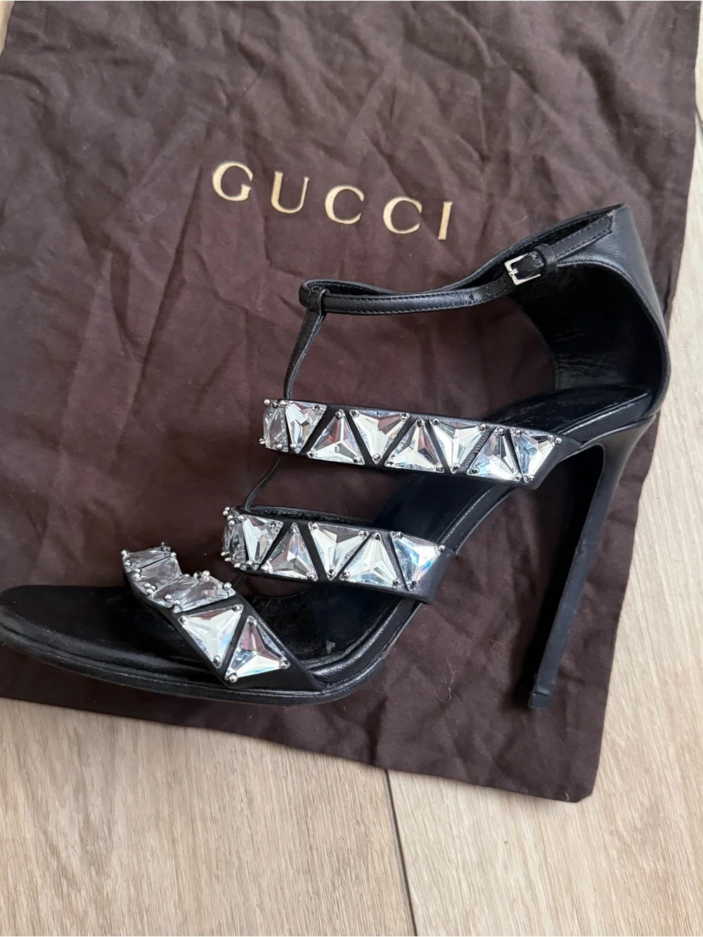 Gucci Napa Crystal Triple-Band Sandal Heels Size 39